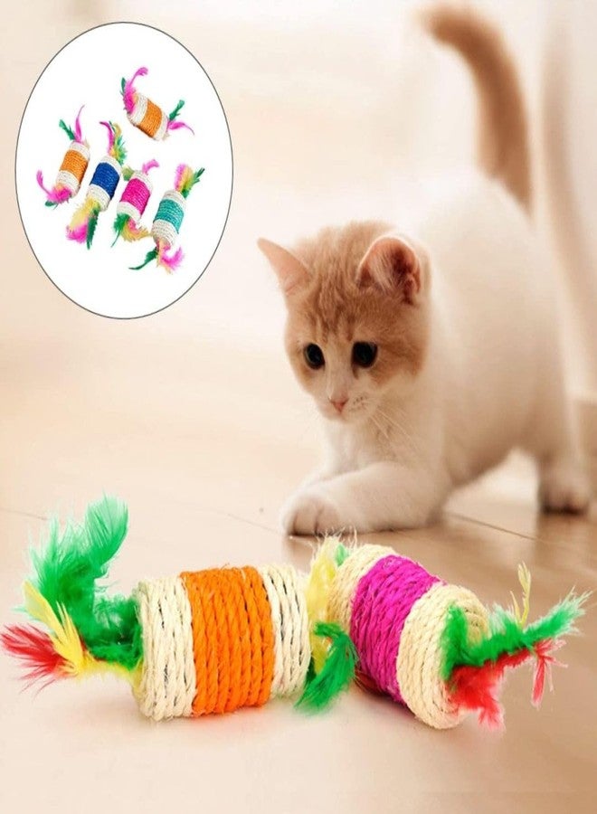 PET FUN Wind-Up Mouse Toy with Twirling Tail for Cats & Kittens | Plush Interactive Play Cat Teaser Stick with Feather & Paper Rope Cylinder | Interactive Play Toy Combo of 2 - Image 5